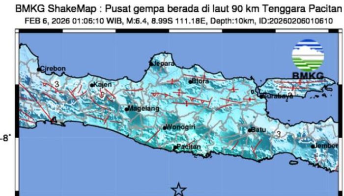 Gempa Magnitudo 6,4 Terjadi di Pacitan dan Terasa Sampai Malang